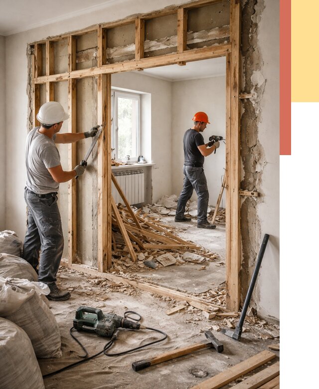 Демонтаж деревянных перегородок в Костомукше от 3265 руб. — быстро и недорого | ОТДЕЛОЧНИК-Ктм