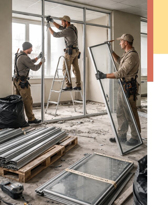 Демонтаж алюминиевых перегородок в Костомукше от 4285 руб. — быстро и недорого | ОТДЕЛОЧНИК-Ктм