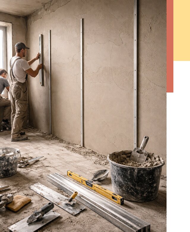 Штукатурка стен по маякам в Костомукше от 5611 руб./м² — выравнивание под ключ | ОТДЕЛОЧНИК-Ктм