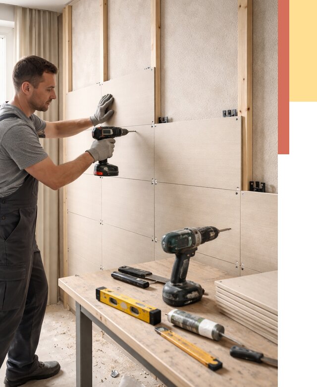 Монтаж МДФ панелей на стены в Костомукше от 1275 руб. под ключ | ОТДЕЛОЧНИК-Ктм