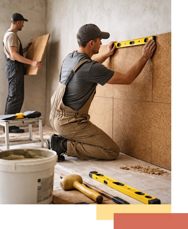 Монтаж пробковых панелей на стены в Костомукше быстро и качественно