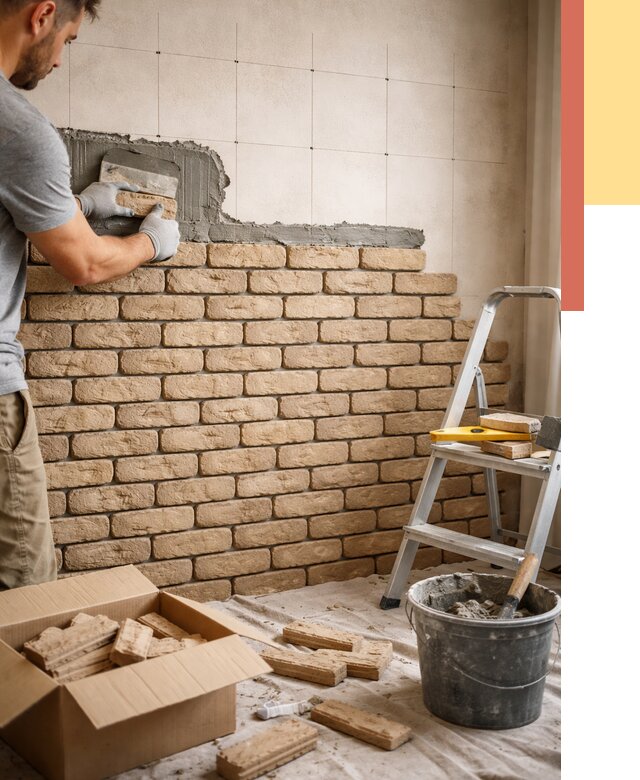 Монтаж декоративного кирпича в Костомукше от 3265 руб./м² — быстро и недорого | ОТДЕЛОЧНИК-Ктм