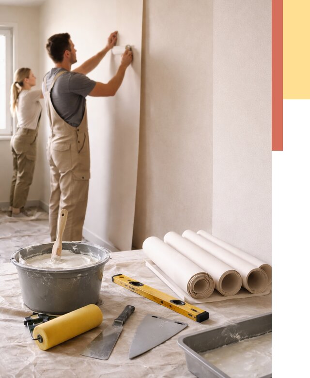 Поклейка бумажных обоев в Костомукше от 5611 руб./м2 — быстро и недорого | ОТДЕЛОЧНИК-Ктм