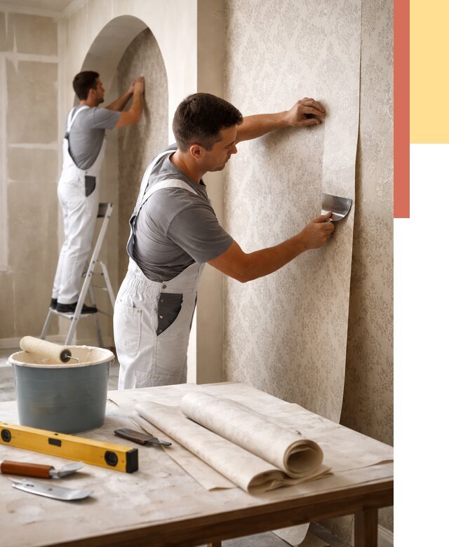 Поклейка обоев на сложные стены в Костомукше от 2857 руб. под ключ | ОТДЕЛОЧНИК-Ктм