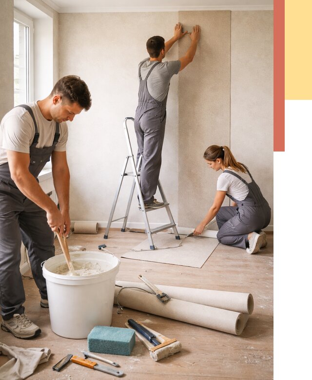 Оклейка стен обоями в Костомукше от 3571 руб/м2 — быстро и недорого | ОТДЕЛОЧНИК-Ктм