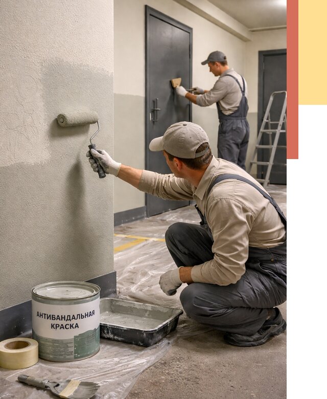 Покраска стен антивандальной краской в Костомукше от 4591 руб./м² под ключ | ОТДЕЛОЧНИК-Ктм