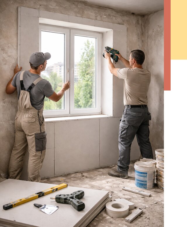 Монтаж откосов из гипсокартона в Костомукше от 4591 руб. под ключ | ОТДЕЛОЧНИК-Ктм