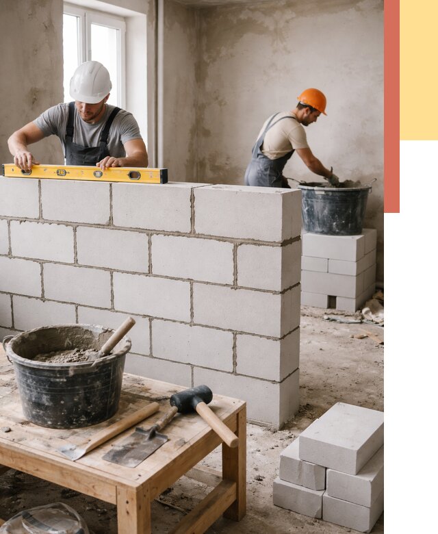 Кладка перегородок из газобетона в Костомукше от 3265 руб. под ключ | ОТДЕЛОЧНИК-Ктм