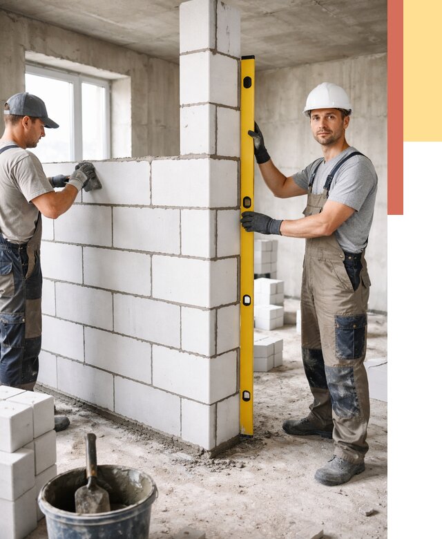 Кладка перегородок из пеноблока в Костомукше от 1836 руб. под ключ | ОТДЕЛОЧНИК-Ктм