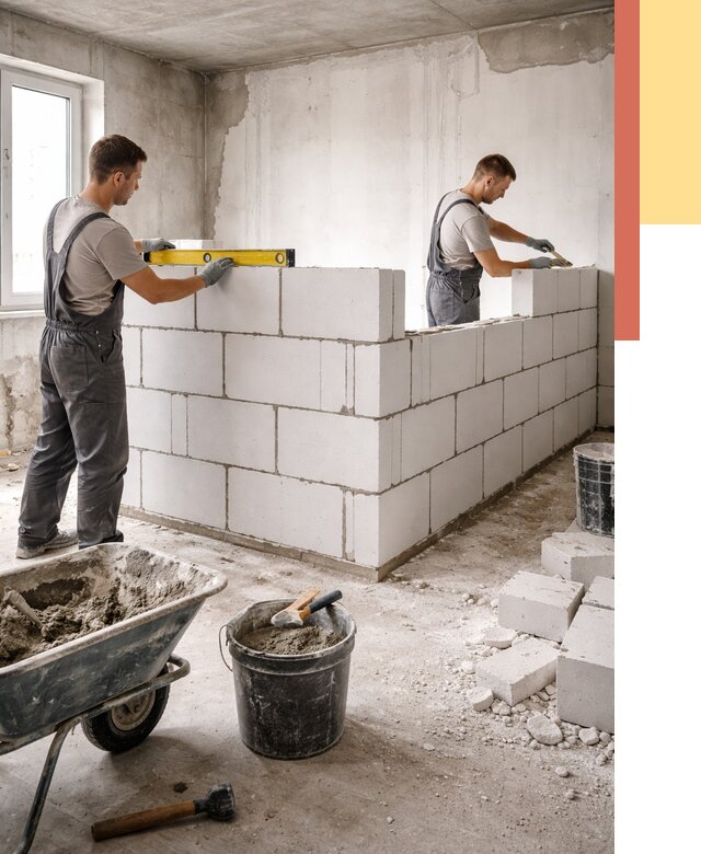 Кладка перегородок из ПГП в Костомукше от 2551 руб./м2 — монтаж и возведение под ключ | ОТДЕЛОЧНИК-Ктм