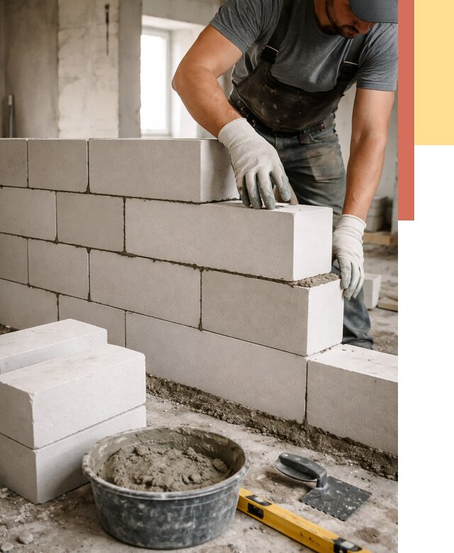 Кладка перегородок из силикатного блока в Костомукше от 4081 руб. под ключ | ОТДЕЛОЧНИК-Ктм