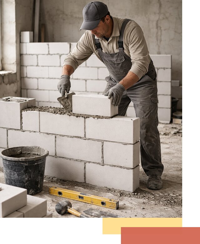 Кладка перегородок из силикатного блока в Костомукше