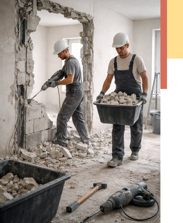 Демонтаж блоковых перегородок в Костомукше от 3826 руб. — быстро и недорого | ОТДЕЛОЧНИК-Ктм