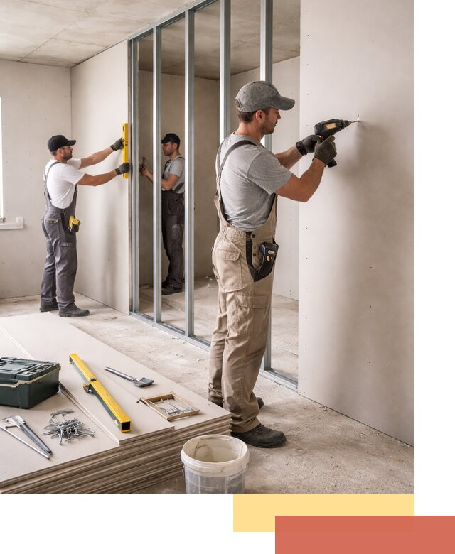 Однослойная перегородка из гипсокартона в Костомукше под ключ, монтаж и отделка