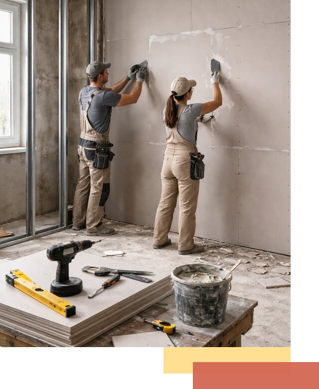 Монтаж двухслойной перегородки из гипсокартона в Костомукше