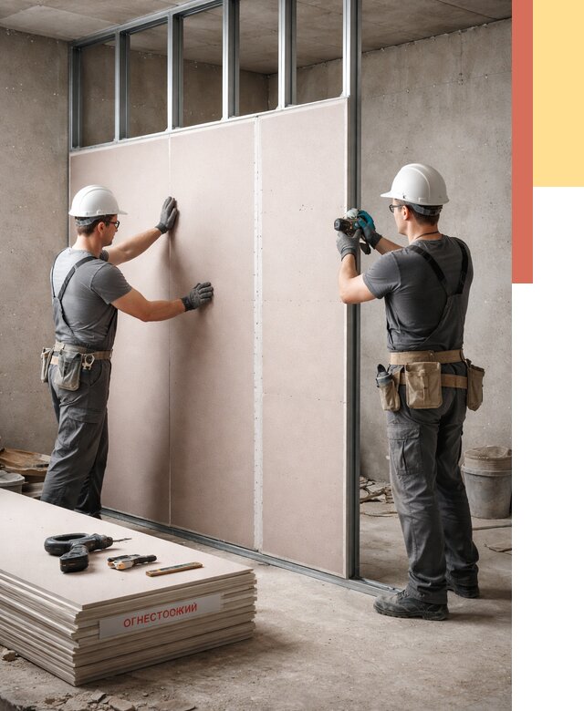 Перегородка из огнестойкого гипсокартона в Костомукше от 1887 руб. под ключ | ОТДЕЛОЧНИК-Ктм