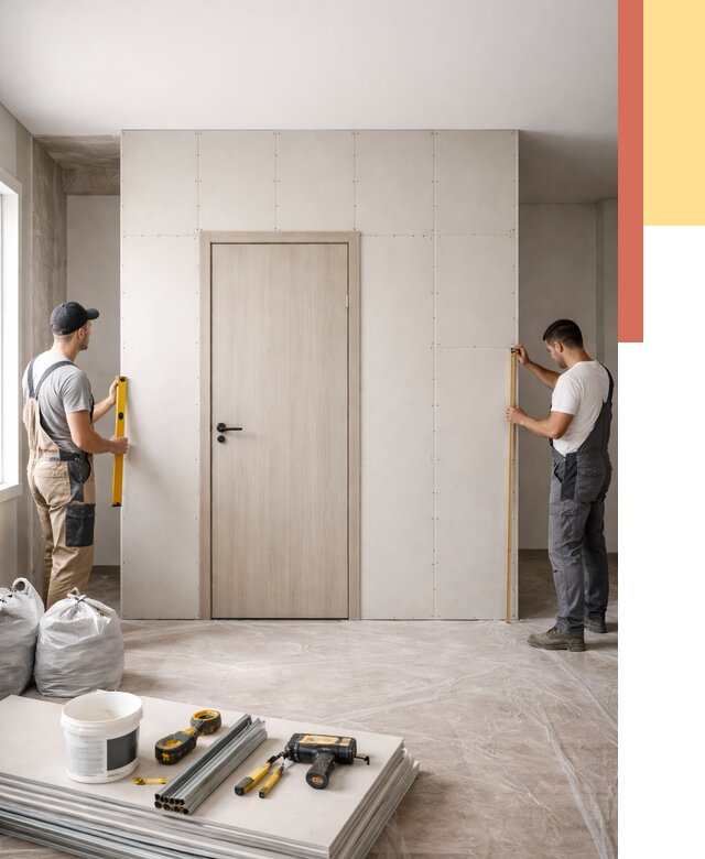 Перегородка из гипсокартона с дверью в Костомукше от 4591 руб. под ключ | ОТДЕЛОЧНИК-Ктм