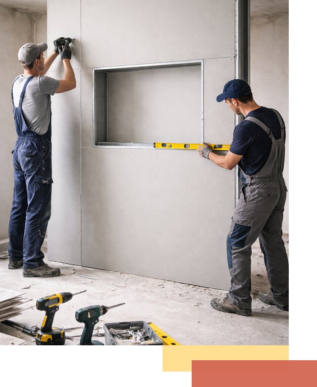 Перегородка из гипсокартона с нишей под декор в Костомукше