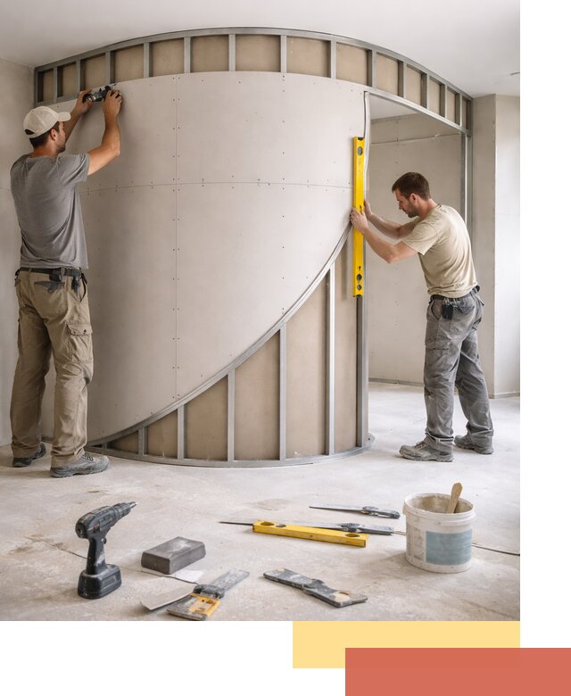 Радиусная перегородка из гипсокартона в Костомукше под ключ