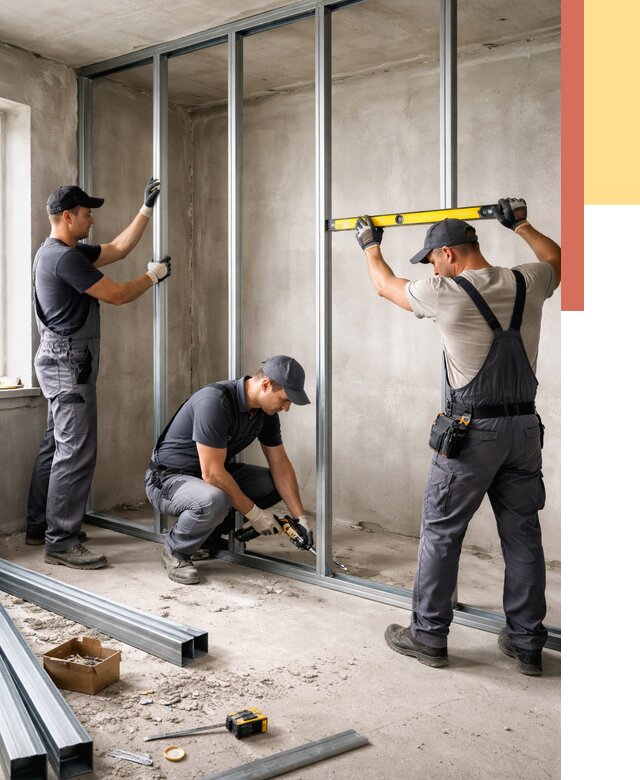 Монтаж каркаса перегородки из профиля в Костомукше от 765 руб. | ОТДЕЛОЧНИК-Ктм