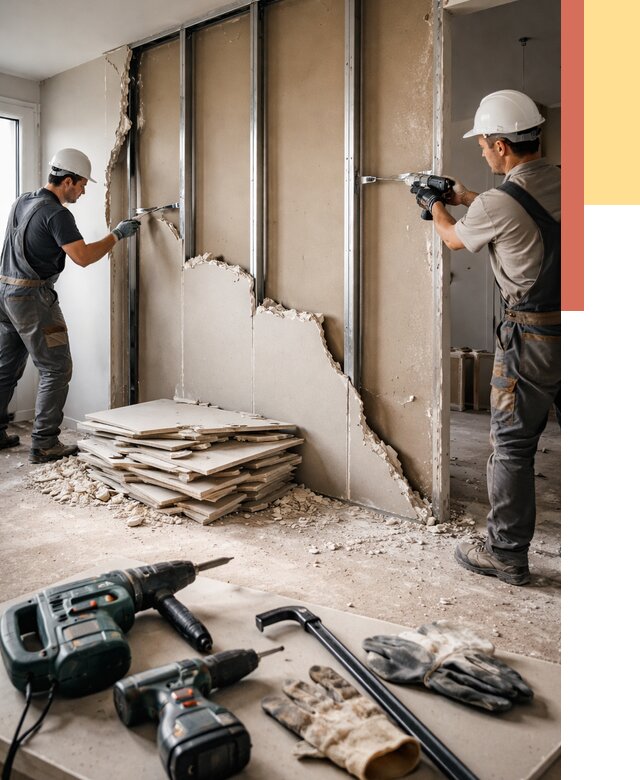 Демонтаж перегородки из гипсокартона в Костомукше от 1224 руб. быстро и недорого | ОТДЕЛОЧНИК-Ктм