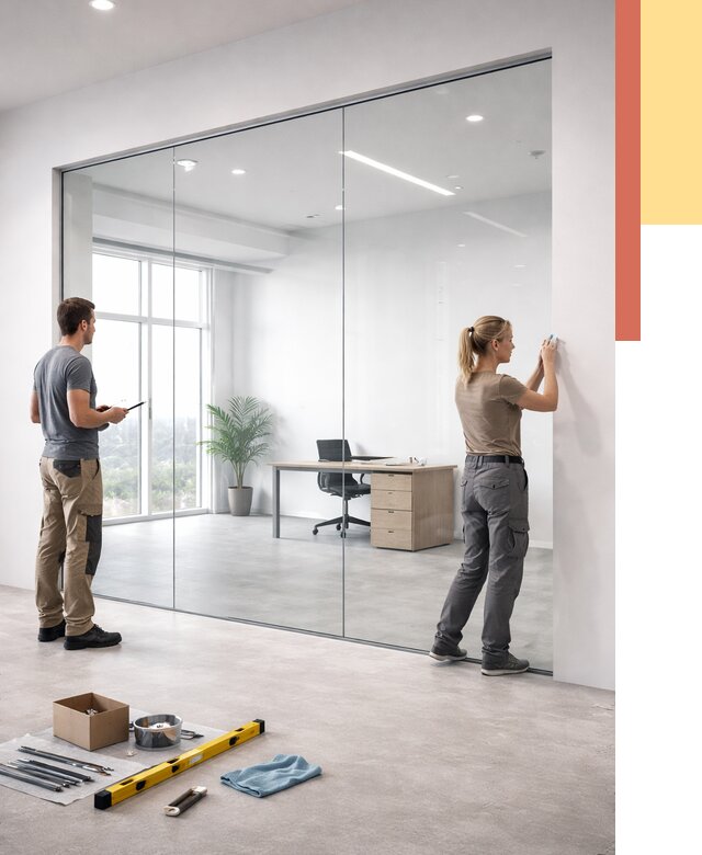 Перегородки из закаленного стекла в Костомукше от 9692 руб. под ключ | ОТДЕЛОЧНИК-Ктм