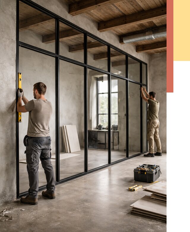 Стеклянные перегородки лофт в Костомукше от 10712 руб. под ключ | ОТДЕЛОЧНИК-Ктм