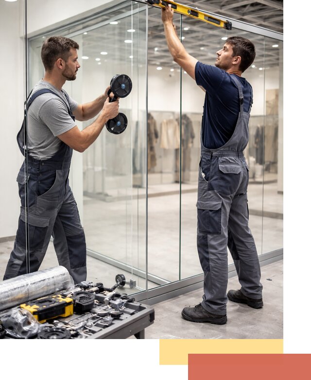 Стеклянные перегородки для магазинов в Костомукше — монтаж и установка