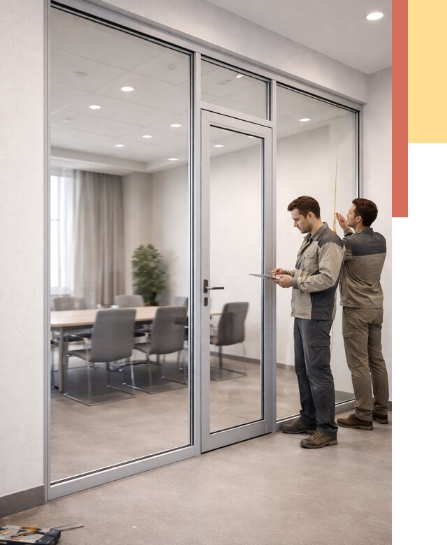 Установка и монтаж алюминиевых перегородок со стеклом в Костомукше от 8366 руб. | ОТДЕЛОЧНИК-Ктм