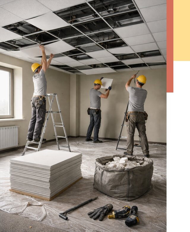 Демонтаж потолка Армстронг в Костомукше от 4591 руб. быстро и недорого | ОТДЕЛОЧНИК-Ктм