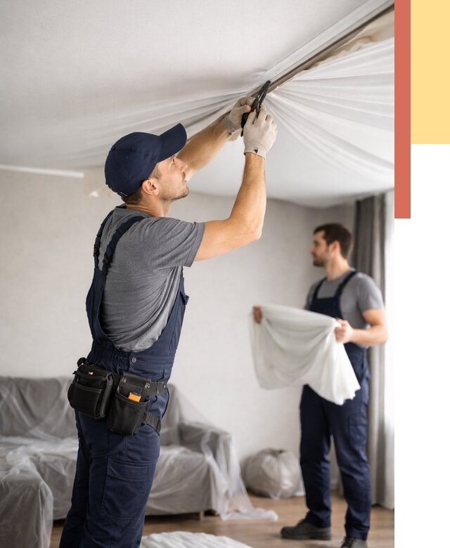 Демонтаж натяжного потолка в Костомукше от 4591 руб. — снятие и разбор под ключ | ОТДЕЛОЧНИК-Ктм