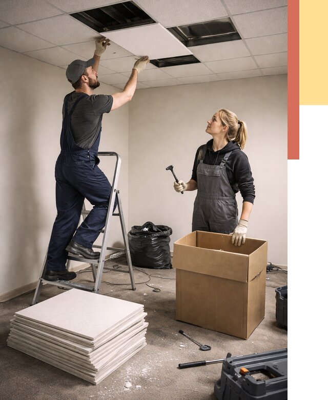 Демонтаж потолочной плитки в Костомукше от 4591 руб. быстро и недорого | ОТДЕЛОЧНИК-Ктм