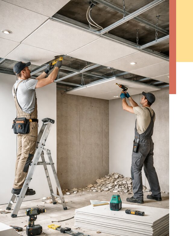 Монтаж акустического потолка в Костомукше от 6631 руб/м2 — быстро и недорого | ОТДЕЛОЧНИК-Ктм