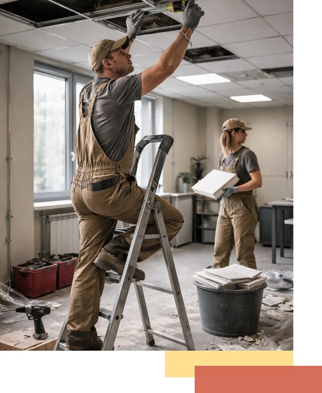 Ремонт потолка Армстронг и замена плит в Костомукше