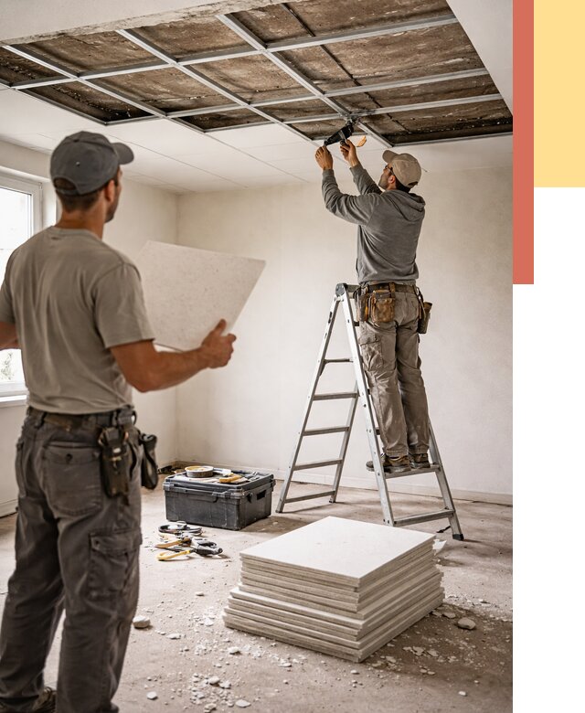 Замена плит подвесного потолка в Костомукше от 1785 руб. быстро и недорого | ОТДЕЛОЧНИК-Ктм