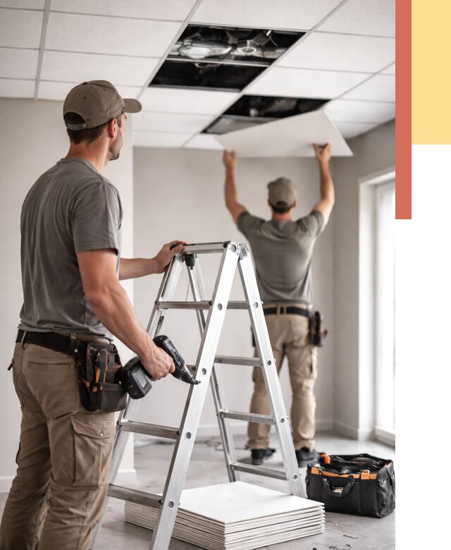 Обслуживание подвесного потолка в Костомукше от 3571 руб. — быстро и недорого | ОТДЕЛОЧНИК-Ктм