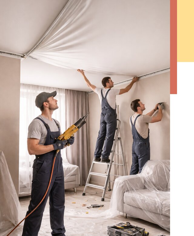 Установка натяжного потолка в Костомукше от 4591 руб. | Быстро и недорого — ОТДЕЛОЧНИК-Ктм