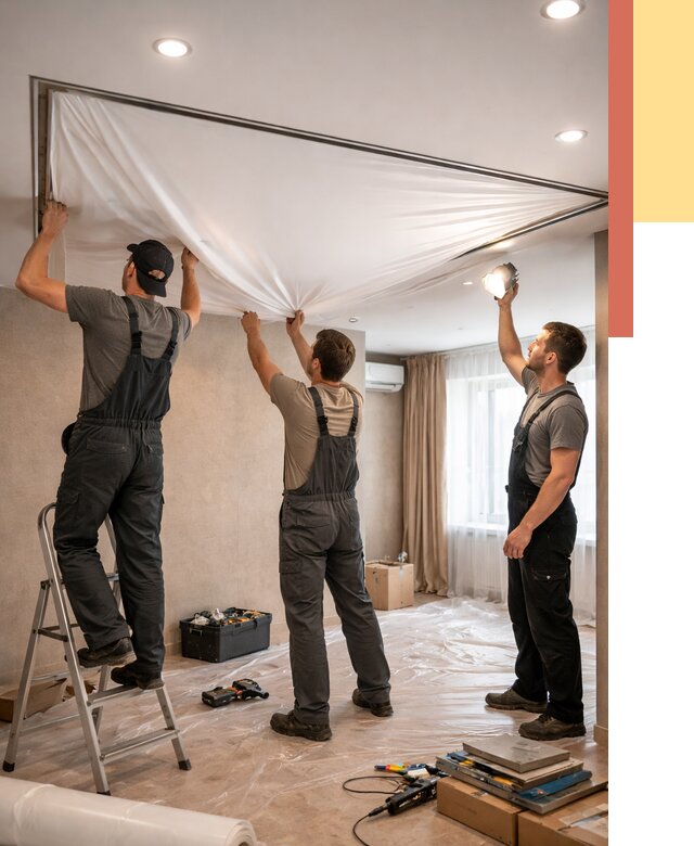 Монтаж ПВХ натяжного потолка в Костомукше от 3571 руб. под ключ | ОТДЕЛОЧНИК-Ктм