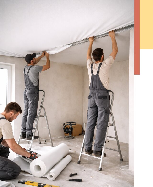 Монтаж тканевого натяжного потолка в Костомукше от 3571 руб. под ключ | ОТДЕЛОЧНИК-Ктм