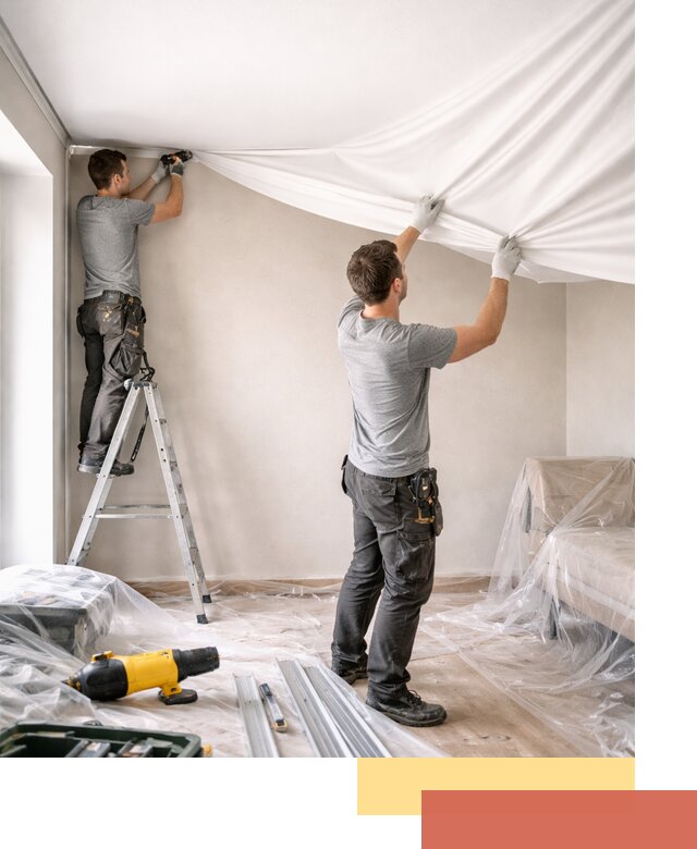 Монтаж тканевого натяжного потолка в Костомукше недорого и быстро