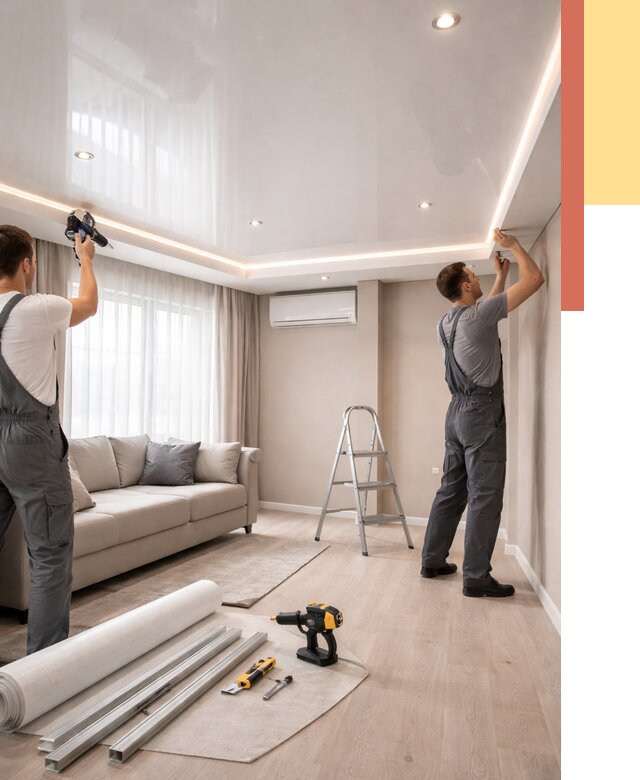 Монтаж глянцевого натяжного потолка в Костомукше от 765 руб. под ключ | ОТДЕЛОЧНИК-Ктм