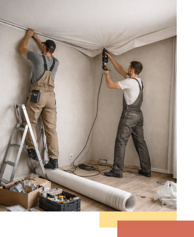 Монтаж цветного натяжного потолка в Костомукше за один день