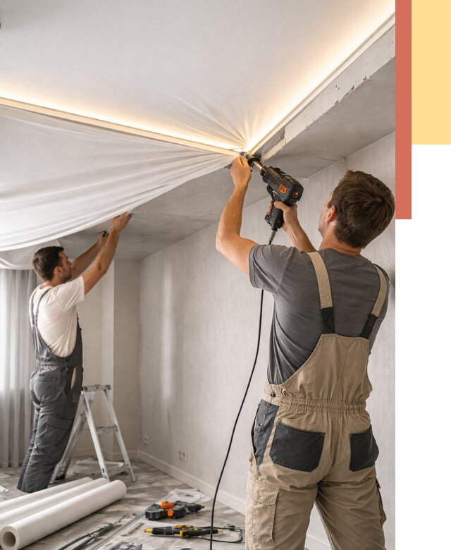 Монтаж натяжного потолка с подсветкой в Костомукше от 969 руб. | ОТДЕЛОЧНИК-Ктм