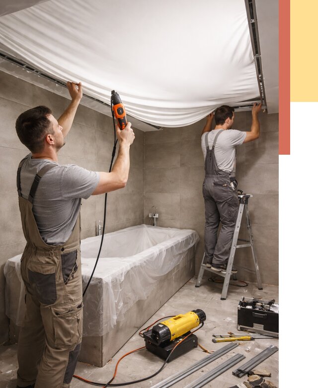 Монтаж натяжного потолка в ванной в Костомукше от 1224 руб. под ключ | ОТДЕЛОЧНИК-Ктм