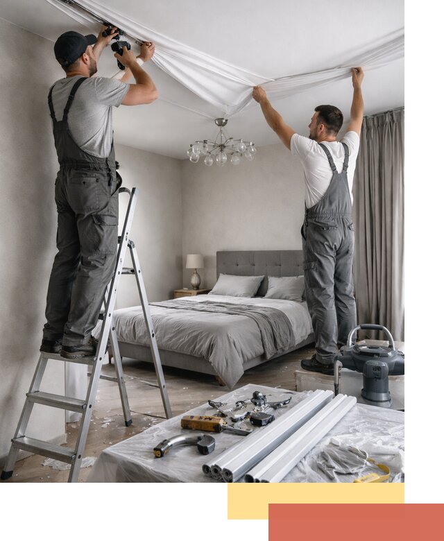 Монтаж натяжного потолка в спальне в Костомукше