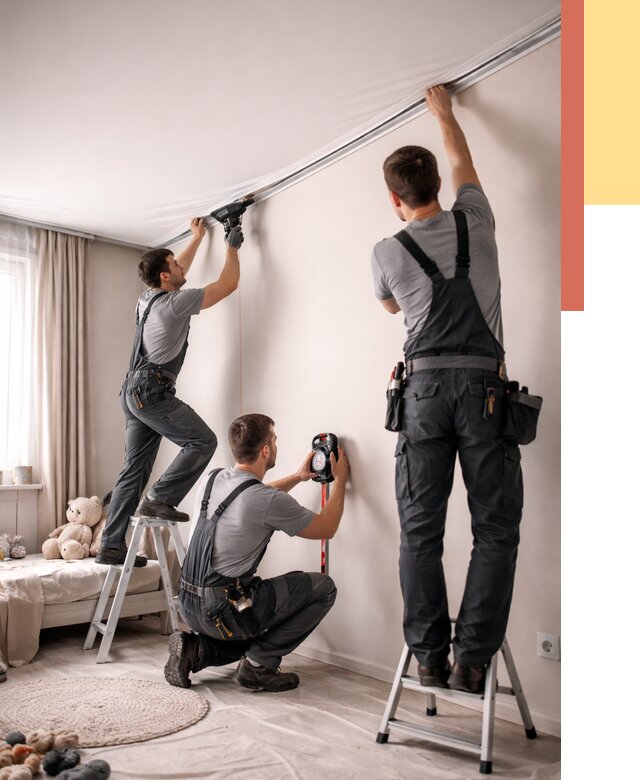 Монтаж натяжного потолка в детской в Костомукше от 3571 руб. — быстро и недорого | ОТДЕЛОЧНИК-Ктм