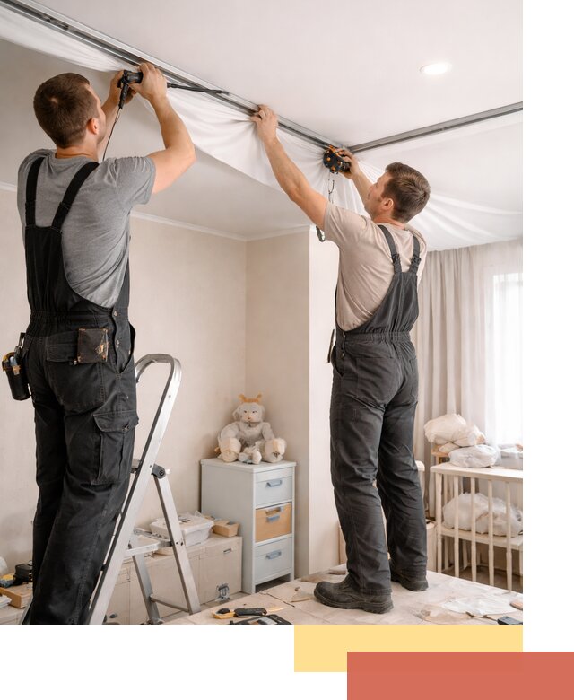 Монтаж натяжного потолка в детской комнате в Костомукше