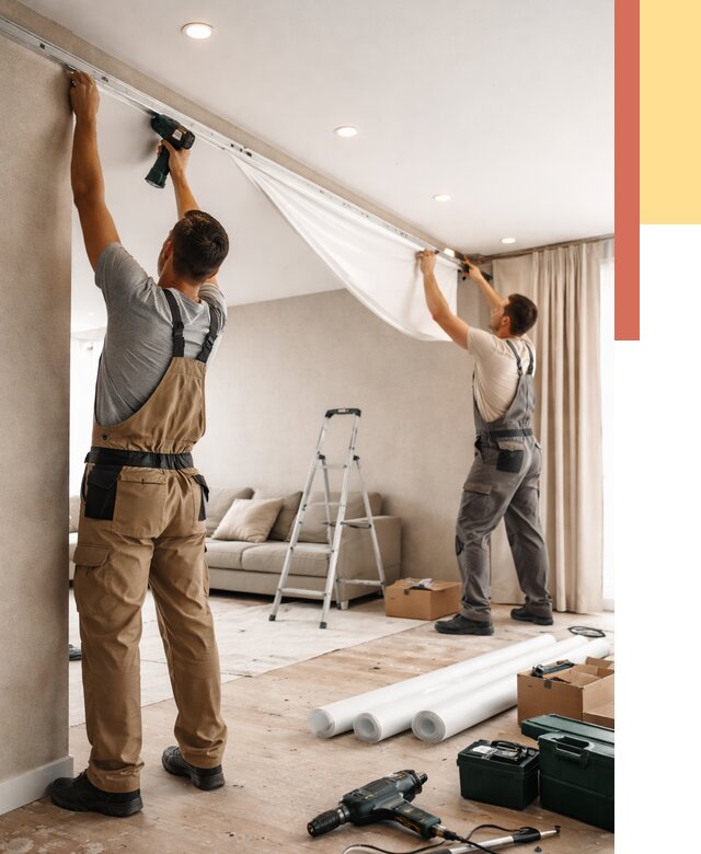 Монтаж натяжного потолка в гостиной в Костомукше от 561 руб. | ОТДЕЛОЧНИК-Ктм