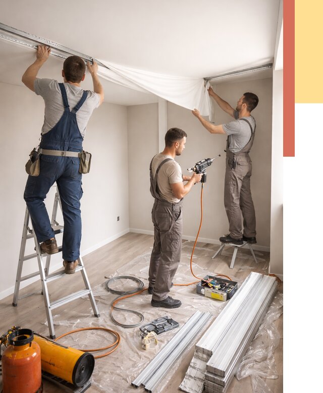 Монтаж натяжного потолка в студии в Костомукше от 5611 руб. — быстро и недорого | ОТДЕЛОЧНИК-Ктм