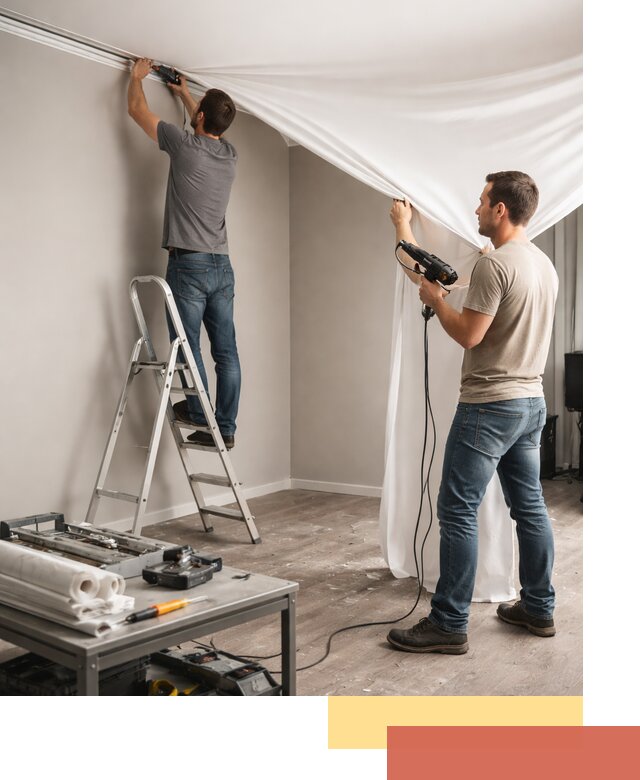 Монтаж натяжного потолка в студии в Костомукше